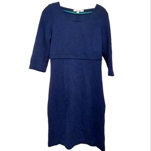 Boden Texture Ponte Knit Dress Navy 3/4 Sleeve Wide Waist Band WH518 Siz…